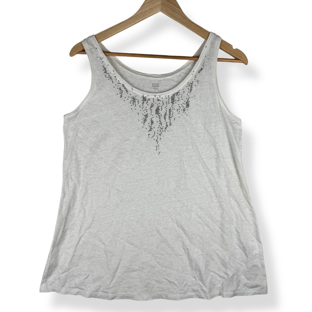 Eileen Fisher Tank Top Womens Size Small 100% Linen Sequins Relaxed Resort